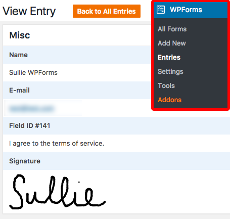 wpforms signature entry