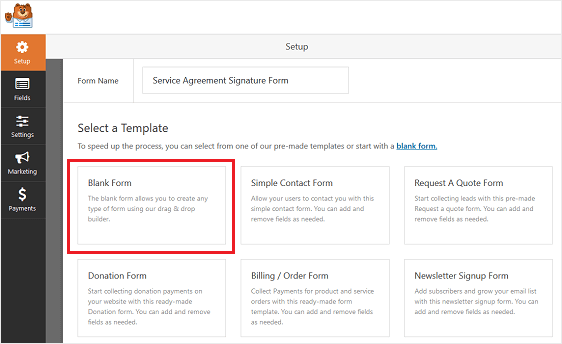 This image shows how you can create blank forms in wordpress