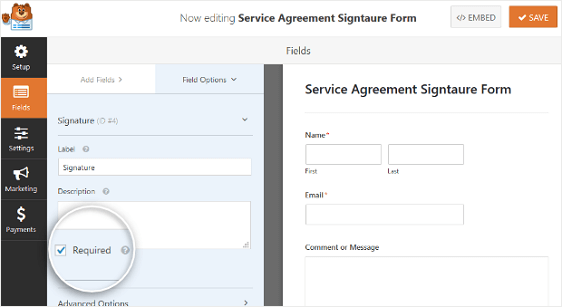 how to mandate the digital signature to submit forms.