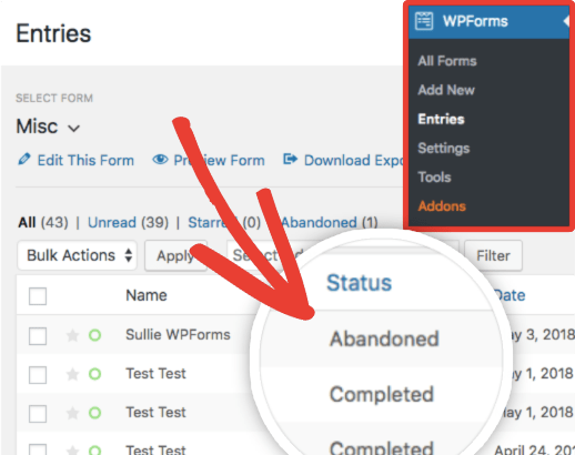 How to check abandoned form entries in WPForms for WordPress