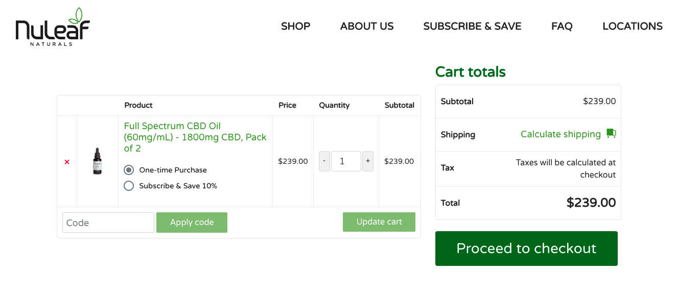 nuleaf naturals checkout page