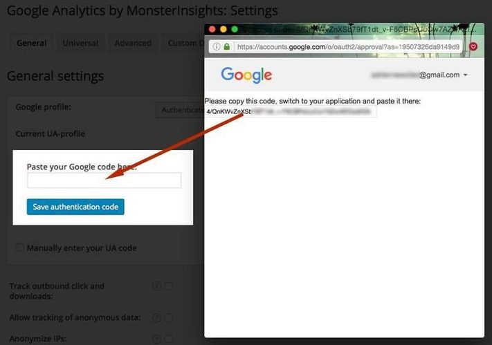 Step to tally the UA tracker with the generated code in mosnterinsights