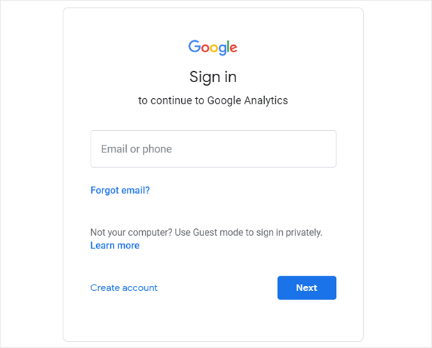 Google Sign in page