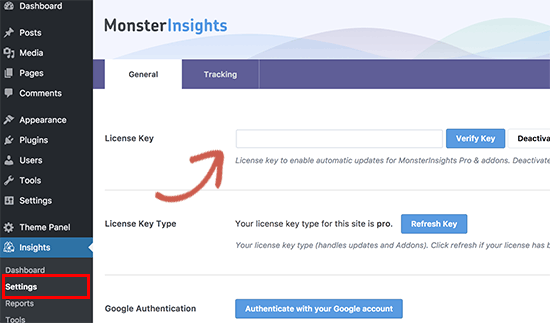 Install google analytics stats dashboard on wordpress site using monsterinsights.