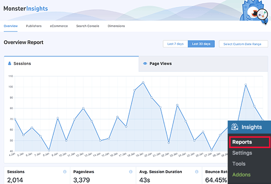 Reports section on stats dashboard for wordpress websites.