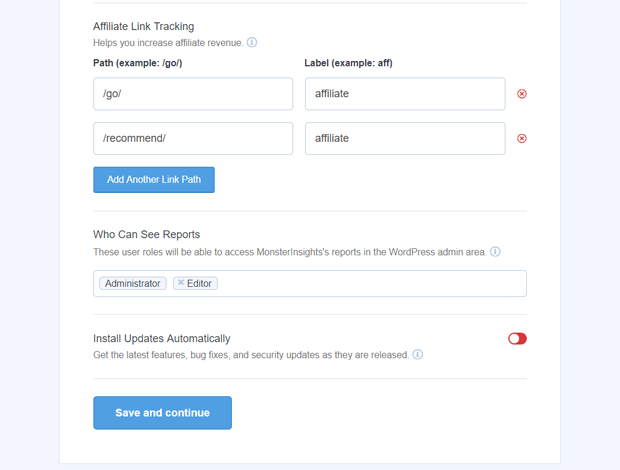 affiliate link tracking with mosnterinsights