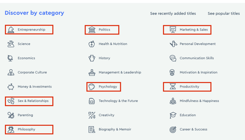 Reading categories on blinkist | blinkist review