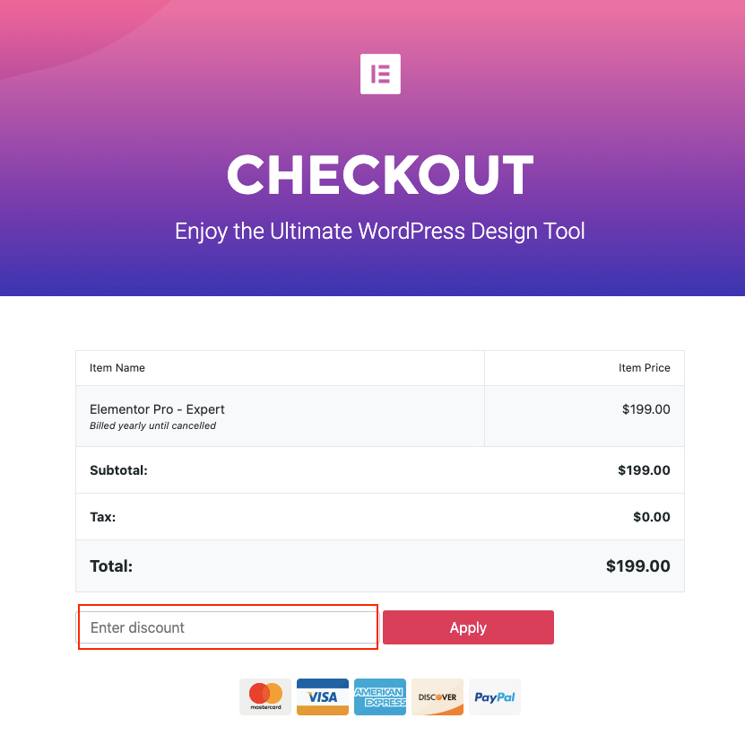 elementor pro checkout page