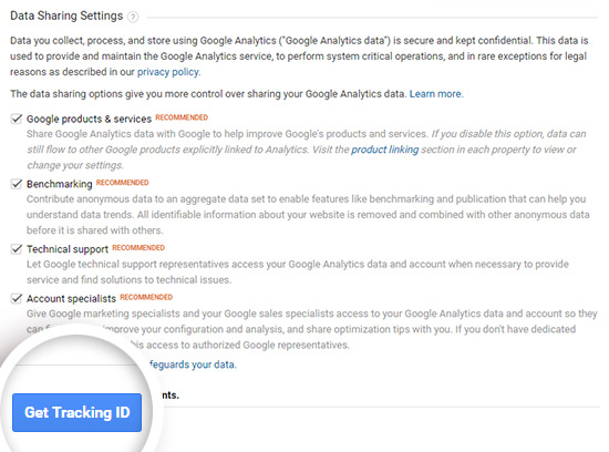 google analytics data sharing options