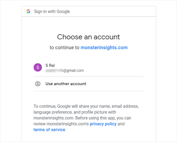monsterinsights google sign in