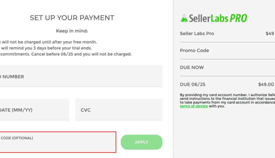 seller labs checkout page