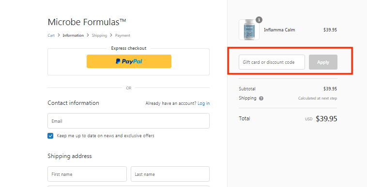 Microbe formulas checkout page