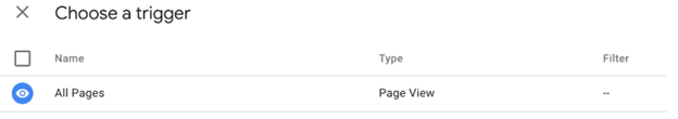 choose a trigger for google analytics data
