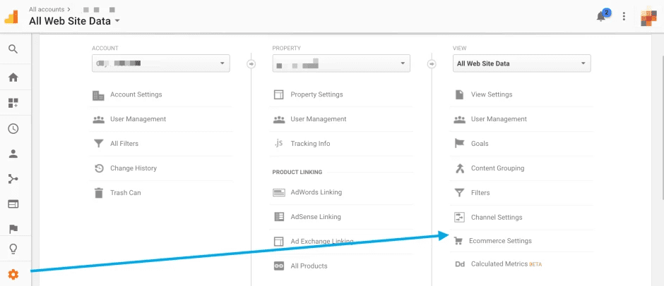 ecommerce setting in google analytics