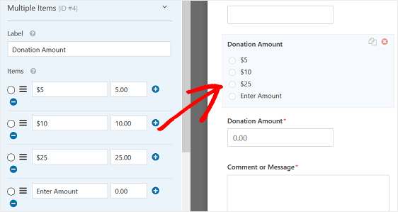 wp forms | donation form | fields