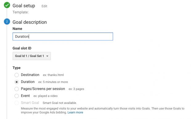 goal set up in google analytics