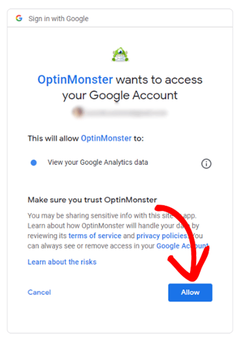 google analytics login with optinmonster