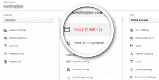 google analytics property settings