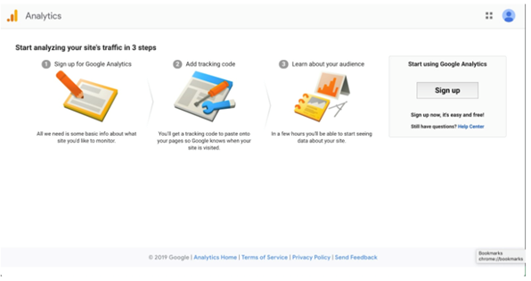 google analytics signup page