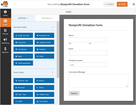 donation forms on wpforms