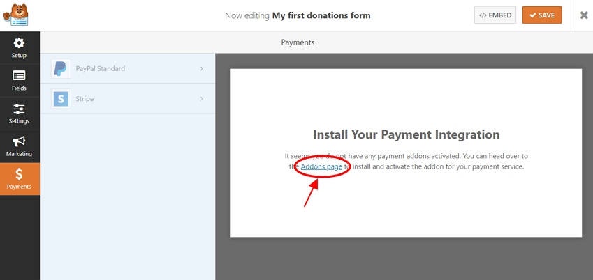 payment integration in WP Forms | donation forms wordpress