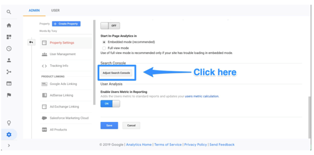 search console set up in google analytics