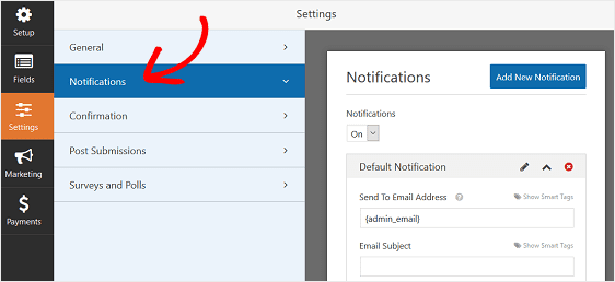 notification settings | wp forms