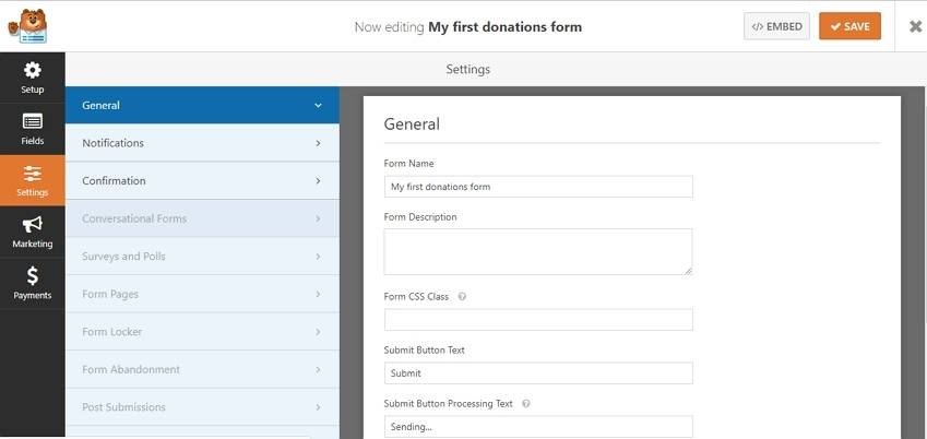 wp forms | settings