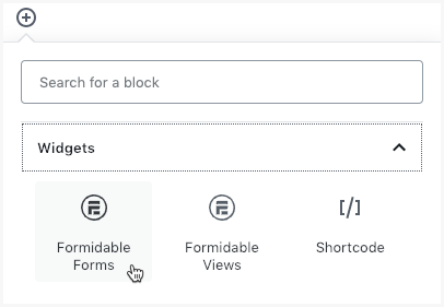 add formidable forms using wordpress block editor