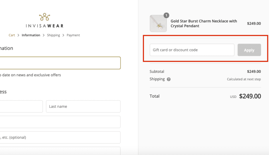 invisawear checkout page