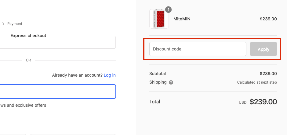 mito red light checkout page