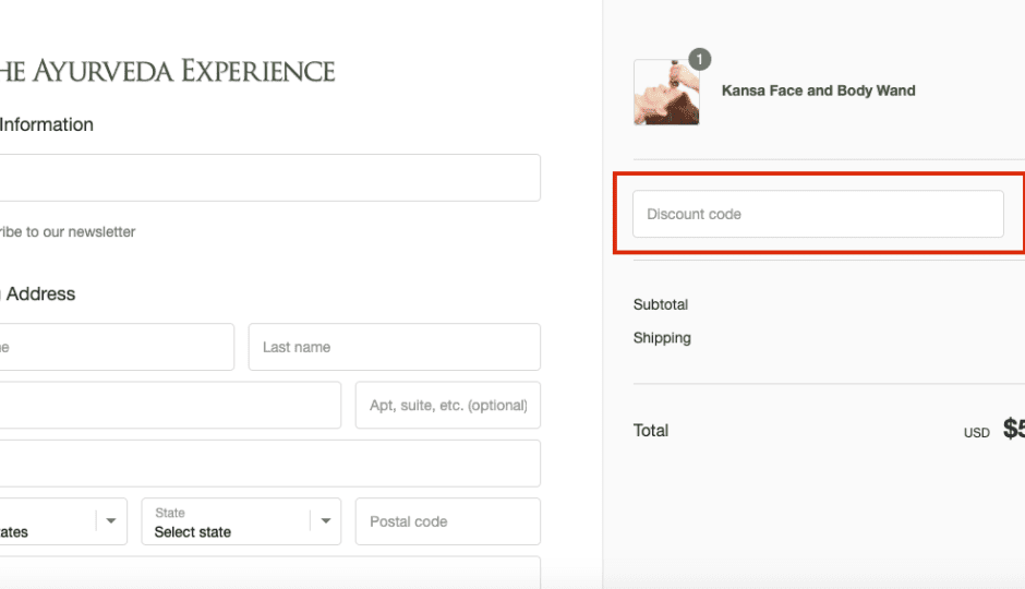 the ayurveda experience checkout page