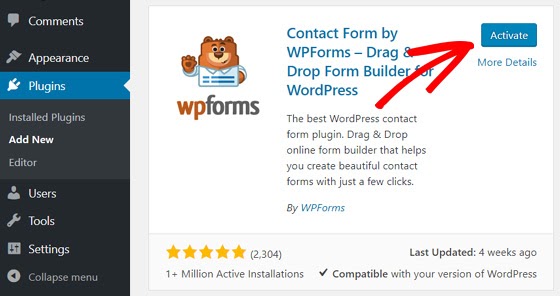 activate wpforms plugin