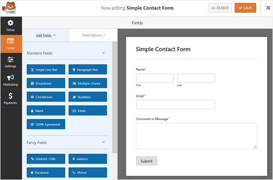 add form fields to wpforms contact form