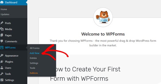 add new wpforms contact form