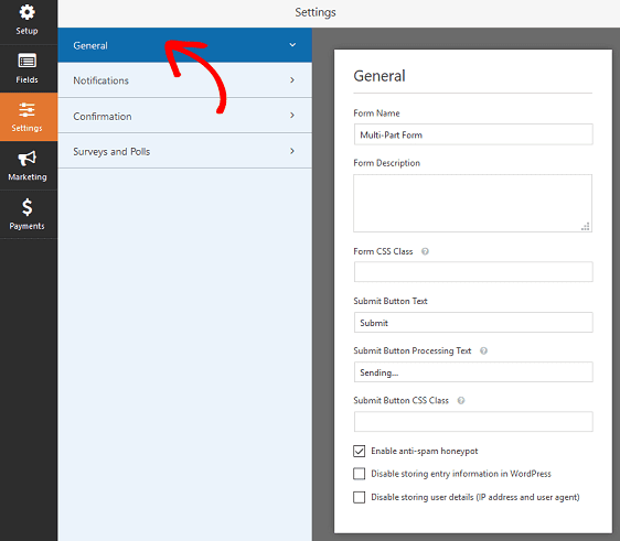 configure multipage form settings in wordpress