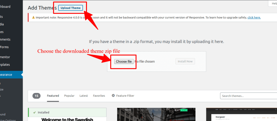 install and activate responsive themes in wordpress