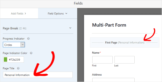 page title of multipage form in wordpress