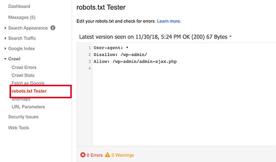 robots.txt file tester