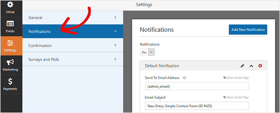 set notifications for multipage forms