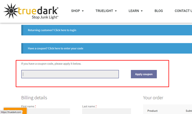 true dark checkout page