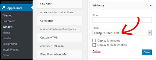 add order form to the sidebar in wordpress