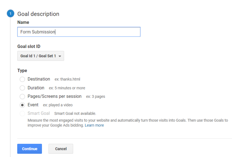 goal description in Google Analytics