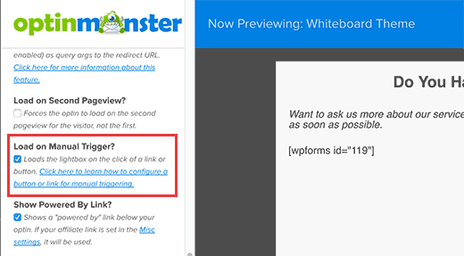 load manual trigger in optinmonster