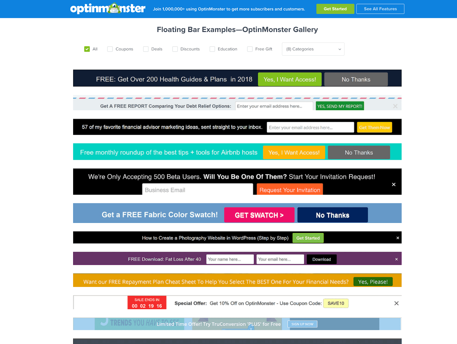 optinmonster announcement and notification bars