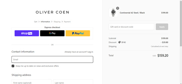 oliver coen checkout page