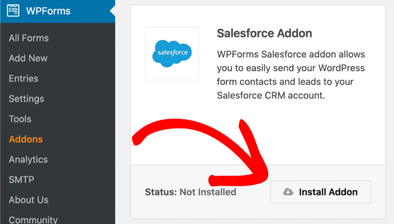 install wpforms add on into wordpress salesforce plugin