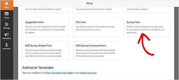 variety of survey forms and polls available in wpforms