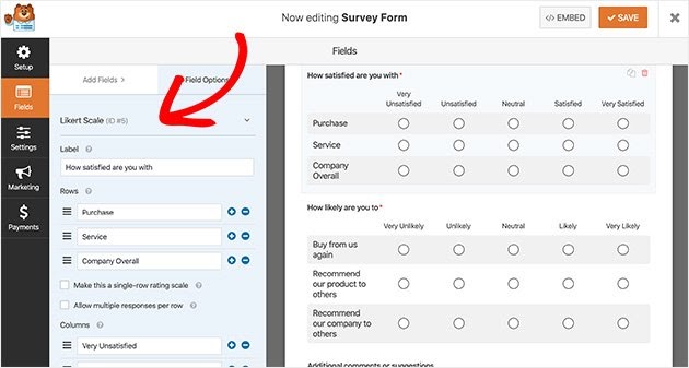 various form fields in wpforms survey forms