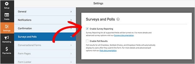 enable survey reporting in wpforms